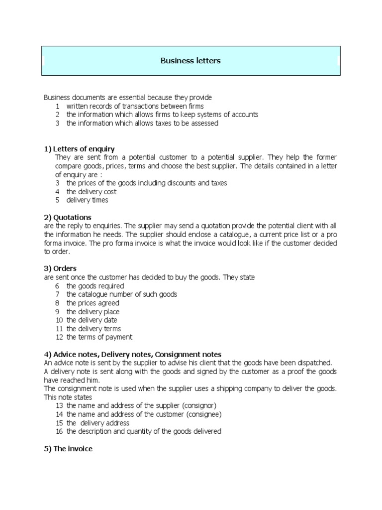 Essential Business Documents and Correspondence Guidelines for