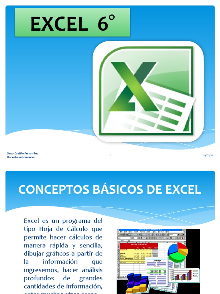 Diapositivas Conceptos EXCEL 6° | PDF | Hoja de cálculo | Microsoft Excel