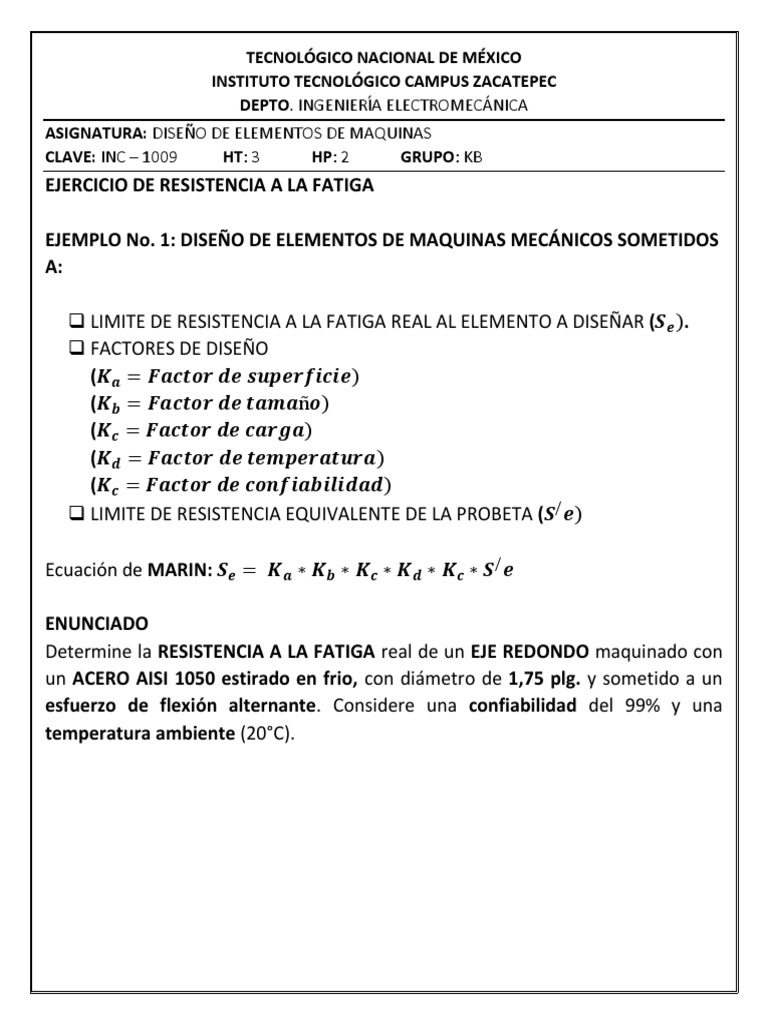 Cálculo de Resistencia a la Fatiga del Acero | PDF | Fatiga (material ...