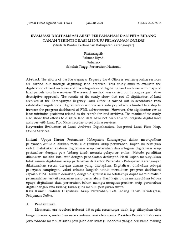 Evaluasi Digitalisasi Arsip Pertanahan Dan Peta Bidang Tanah