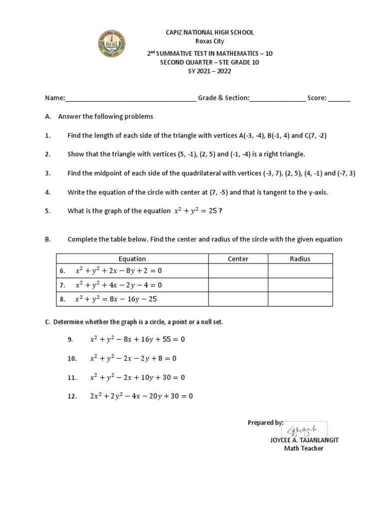 Math - 2summative - 2Q | PDF | Teaching Methods & Materials