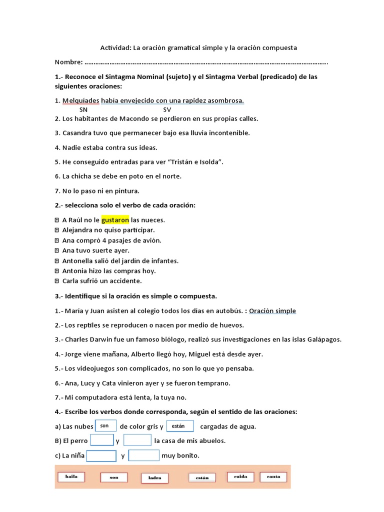 Ejercicios de oraciones simples y compuestas | PDF | Arte | Poesía