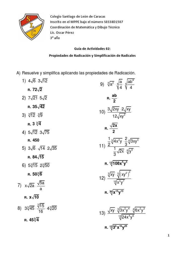 Simplificación De Radicales Ejercicios Resueltos Pdf
