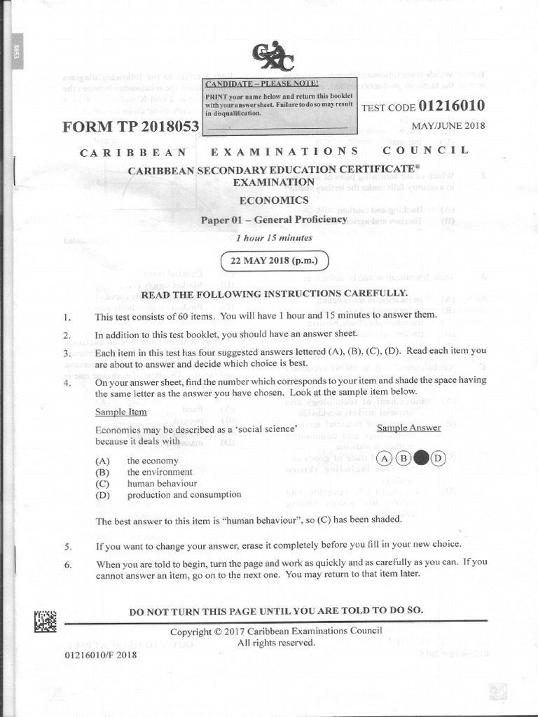CSEC Economics June 2018 Answers | PDF