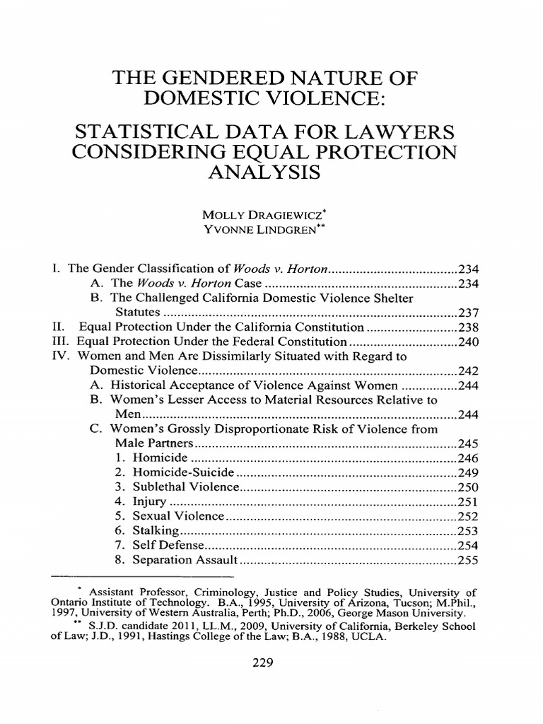 The Gendered Nature of Domestic Violence | PDF | Equal Protection ...