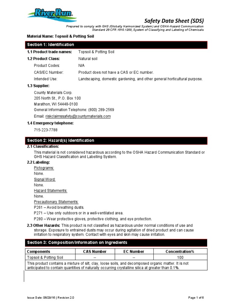MSDS Topsoil Potting Soil PDF Personal Protective Equipment