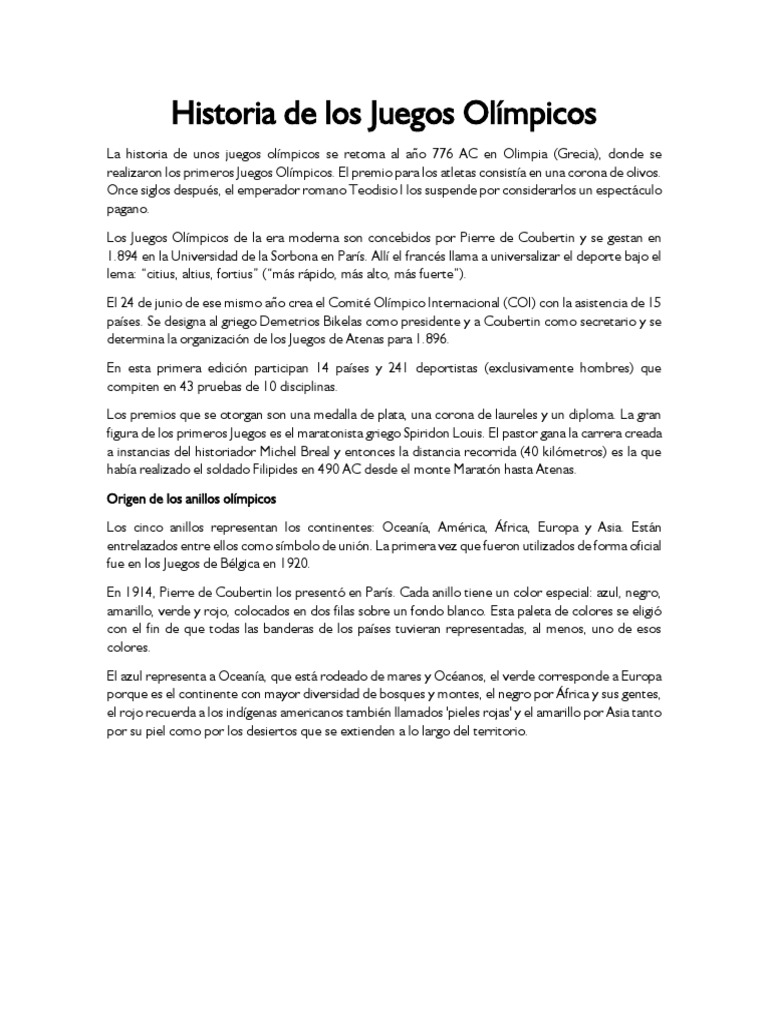 Historia y Origen de los Juegos Olímpicos | PDF | Juegos olímpicos ...