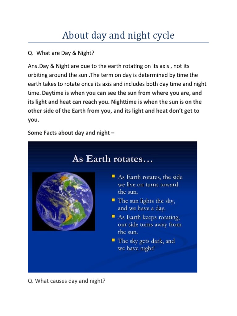 Understanding the Causes and Effects of Earth's Day and Night Cycle PDF