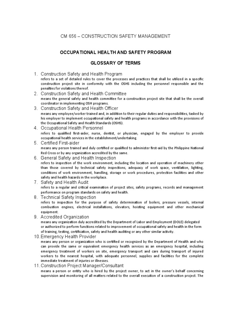 0000 CM656 OSH Program GLOSSARY OF TERMS PDF Occupational Safety
