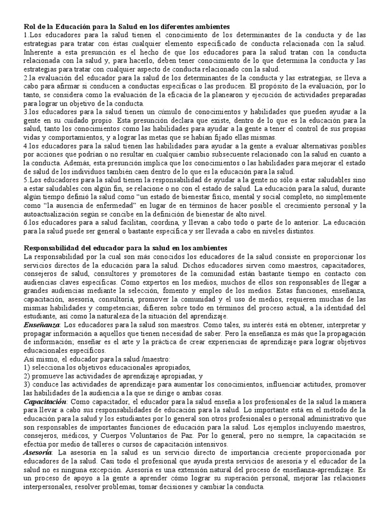 Rol del Educador en Salud Ambiental | PDF | Comportamiento | Aprendizaje
