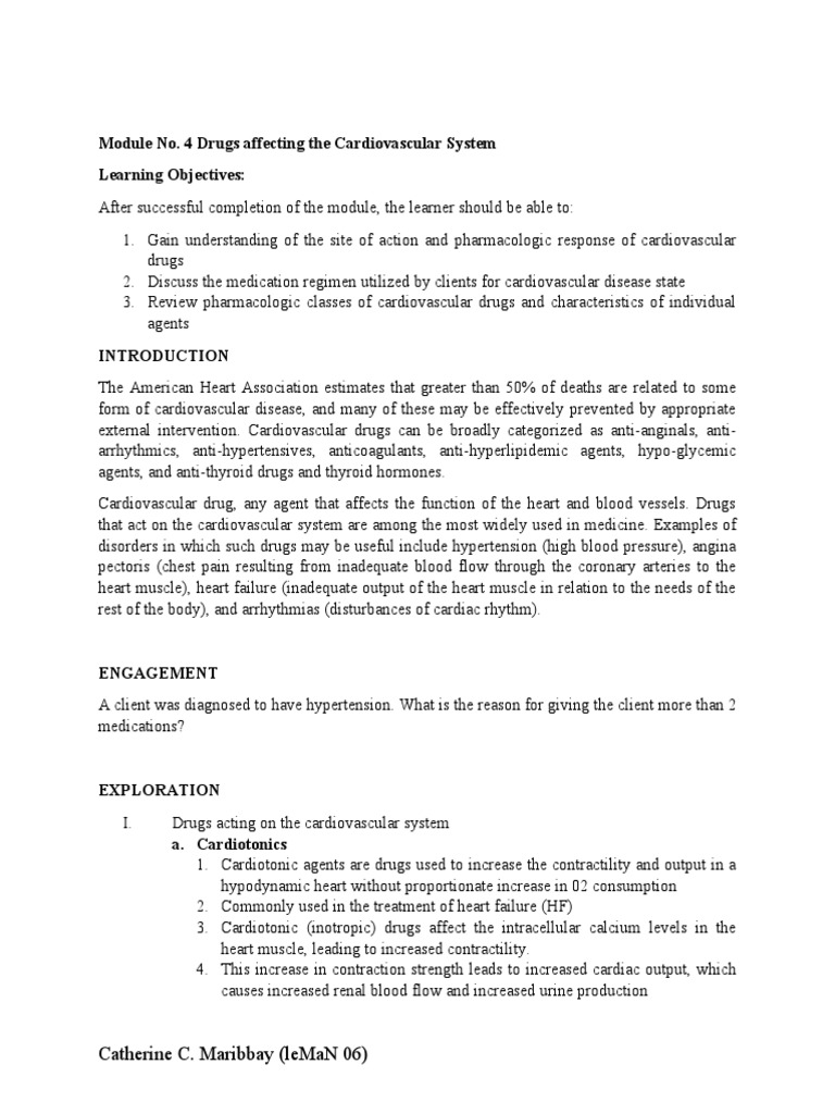 Cardiovascular Drugs Overview and Uses | PDF | Heart | Cardiovascular ...