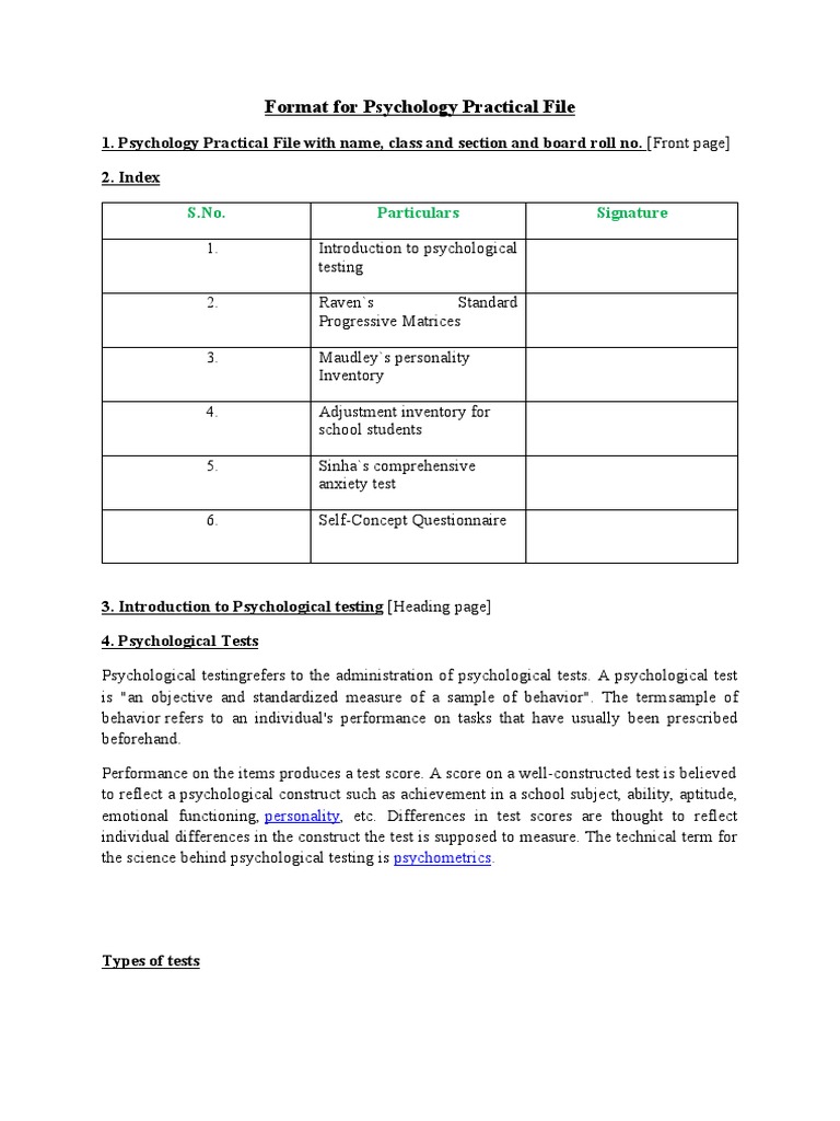 Psychology Practical File Format | PDF | Industrial And Organizational ...