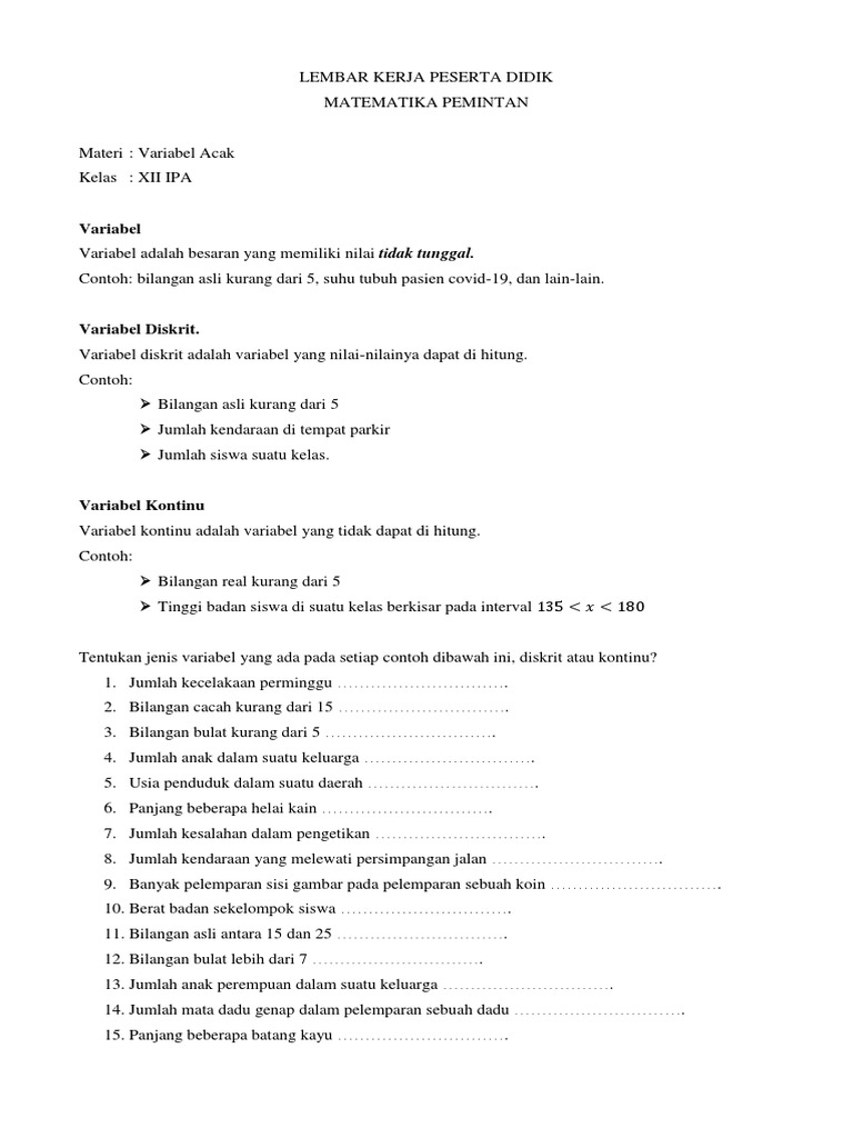 Variabel Acak untuk Siswa IPA | PDF