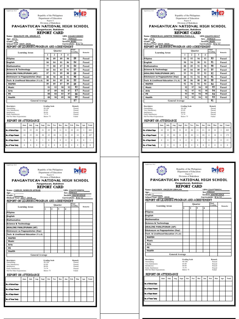 CARD DepEd Form 138E PDF