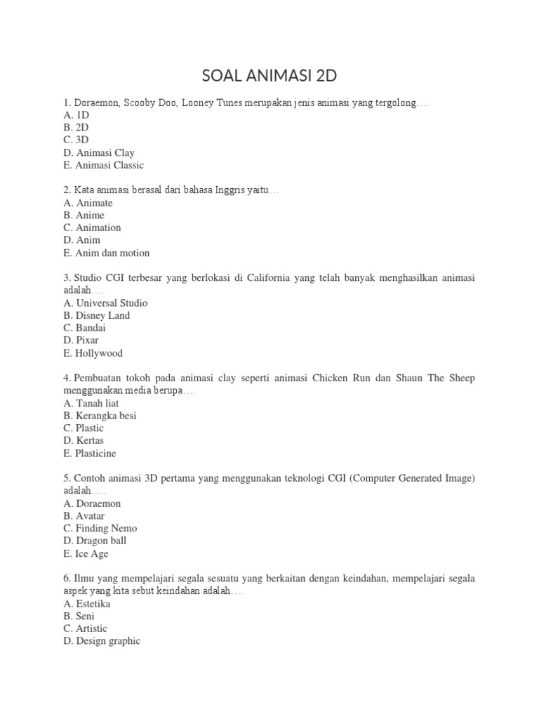 SOAL ANIMASI 2D Share | PDF