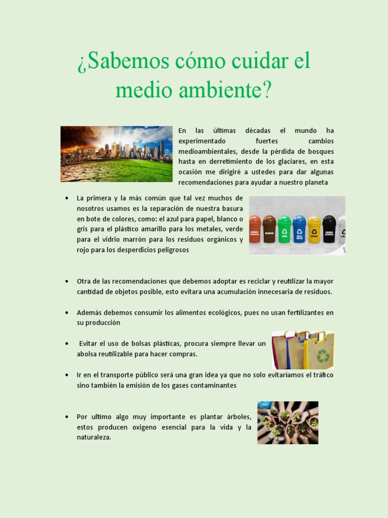 Acciones para Cuidar el Medio Ambiente | PDF