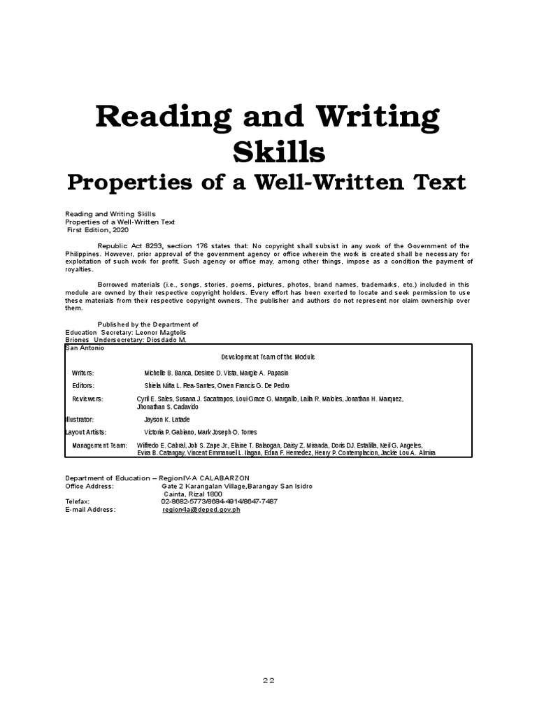 11 2nd Sem 2Q Reading and Writing Skills PDF Paragraph Writers