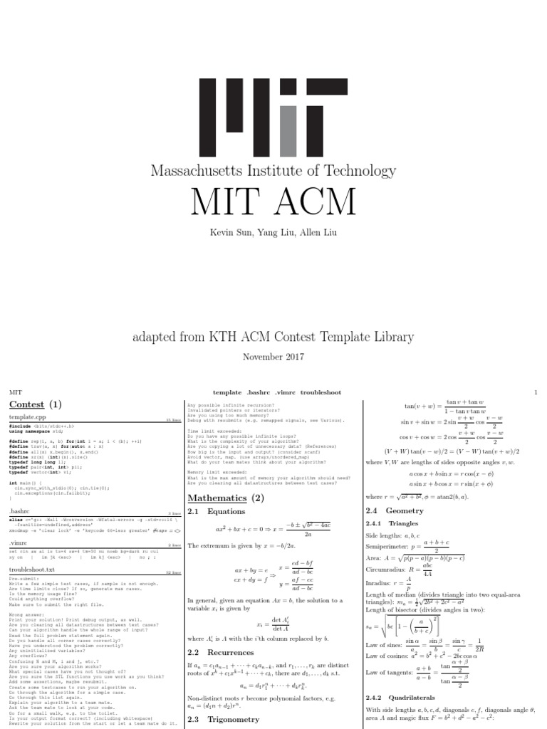 ACM Contest Template Guide | PDF | Sine | Markov Chain