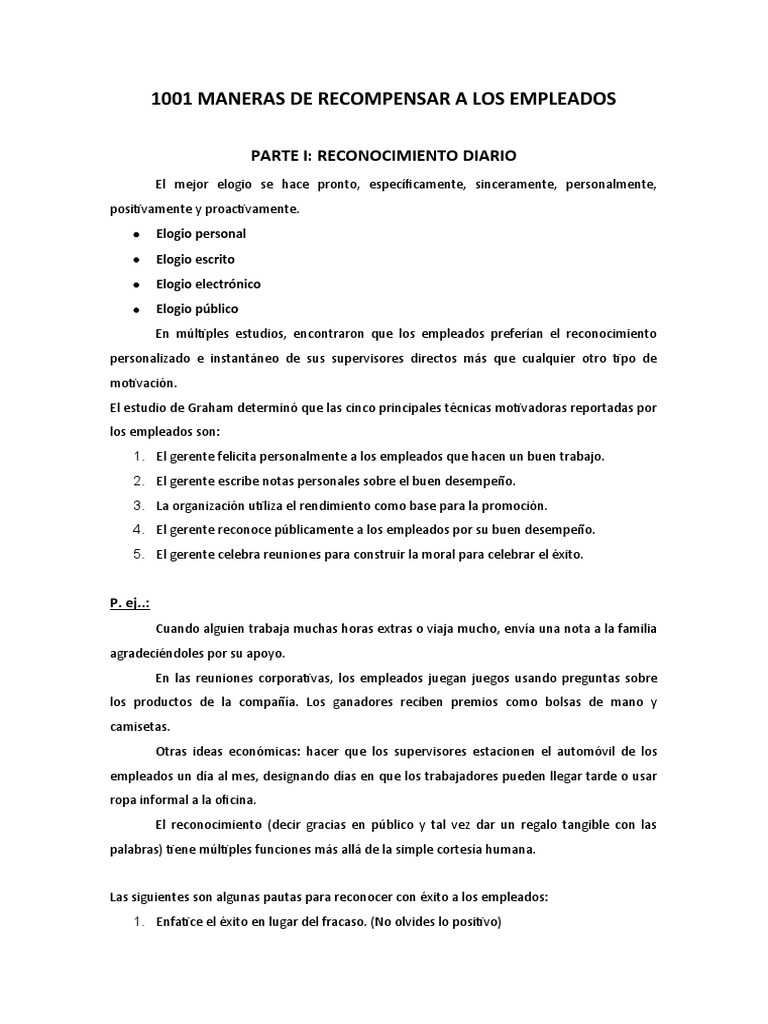1001 Maneras de Recompensar A Los Empleados | PDF | Motivación ...