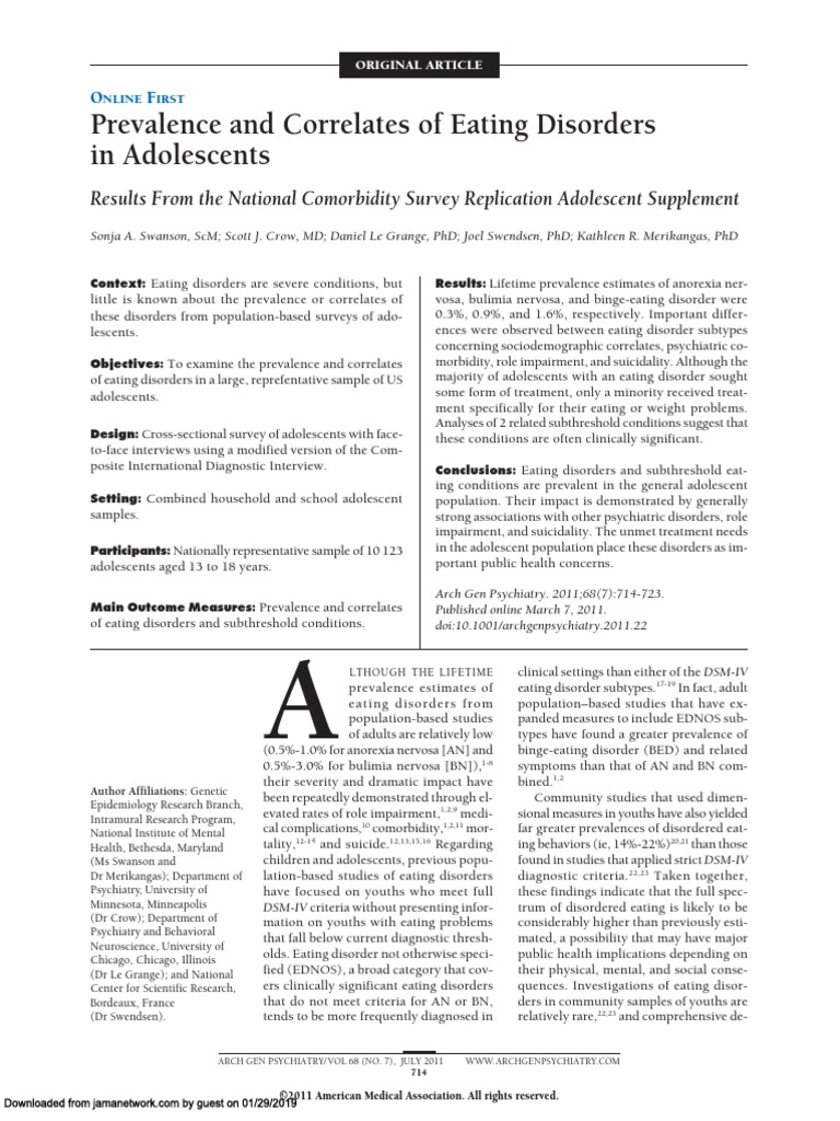 Prevalence and Correlates of Eating Disorders in Adolescents | PDF ...
