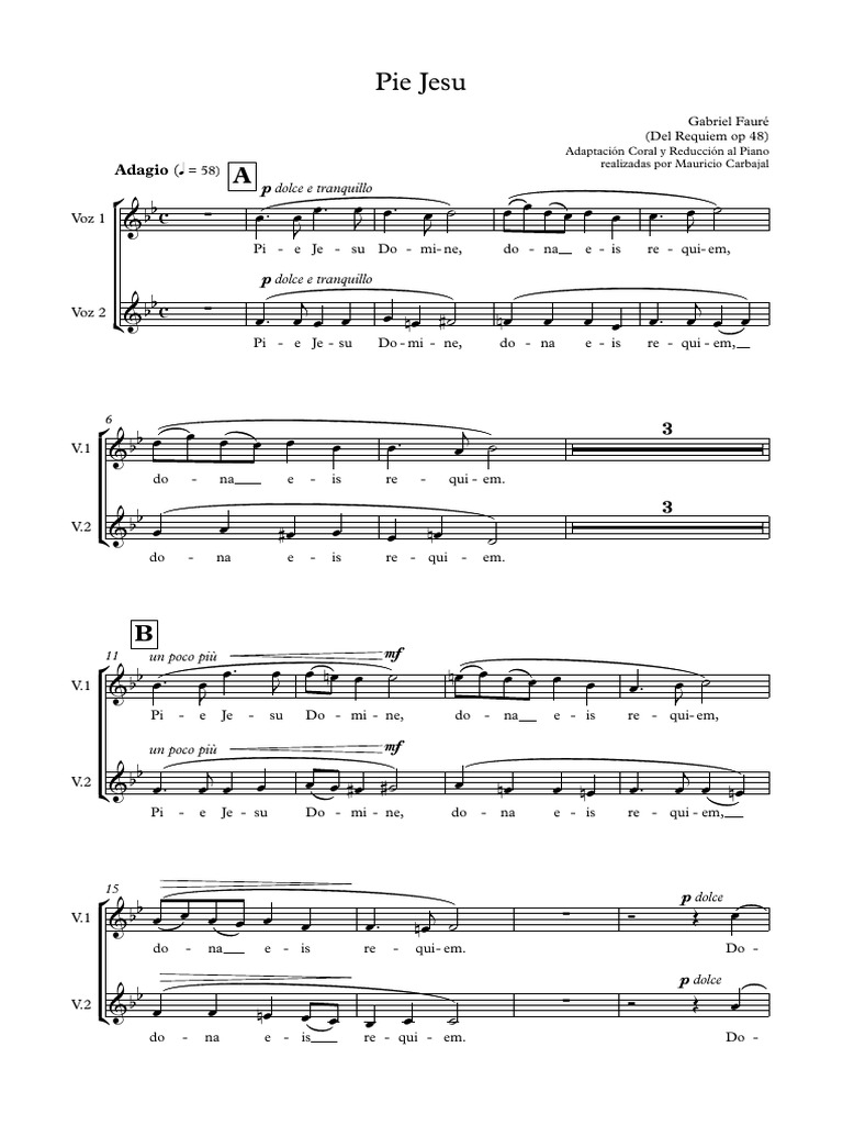 Partitura Pie Jesu (Gabriel Fauré) PDF