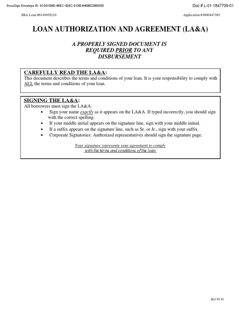 SBA Loan Authorization Agreement Details | PDF | Loans | Interest