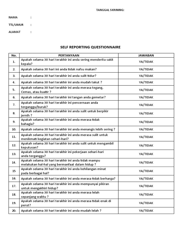 Self Reporting Questionnaire | PDF | Pengembangan Diri | Kesehatan Holistik