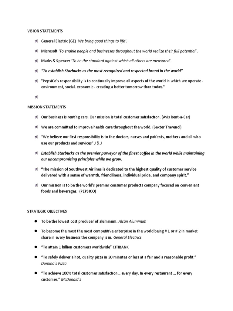 Vision and Mission Statement Examples | PDF | Social Science