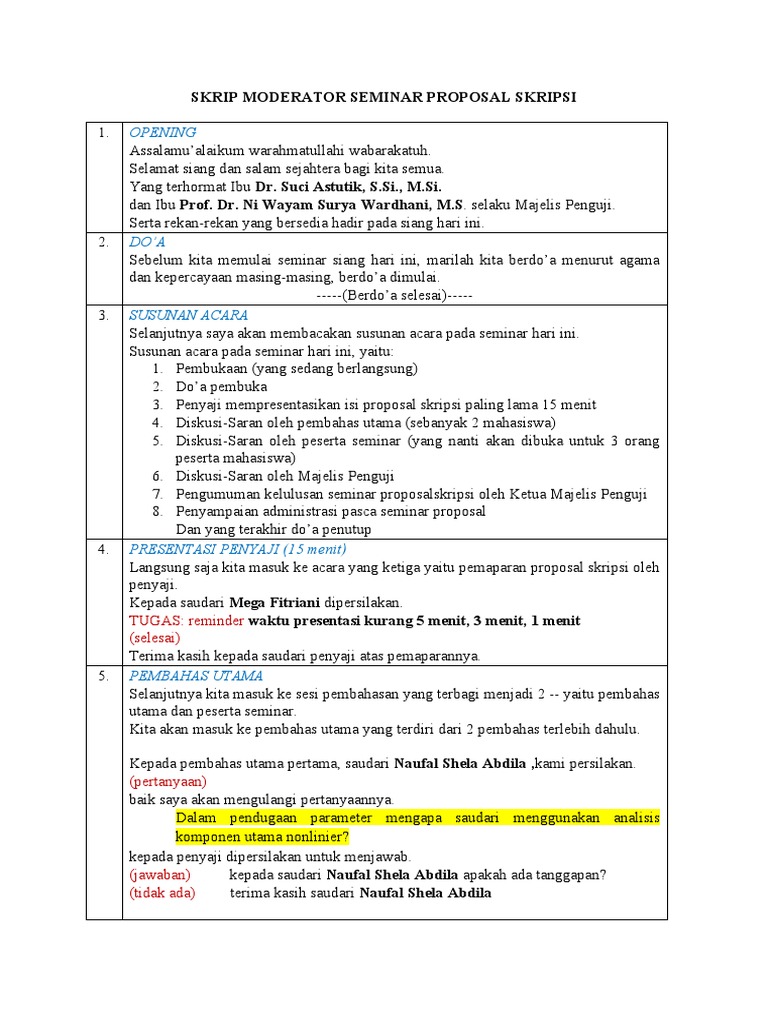 Skrip Moderator Seminar Proposal Skripsi | PDF