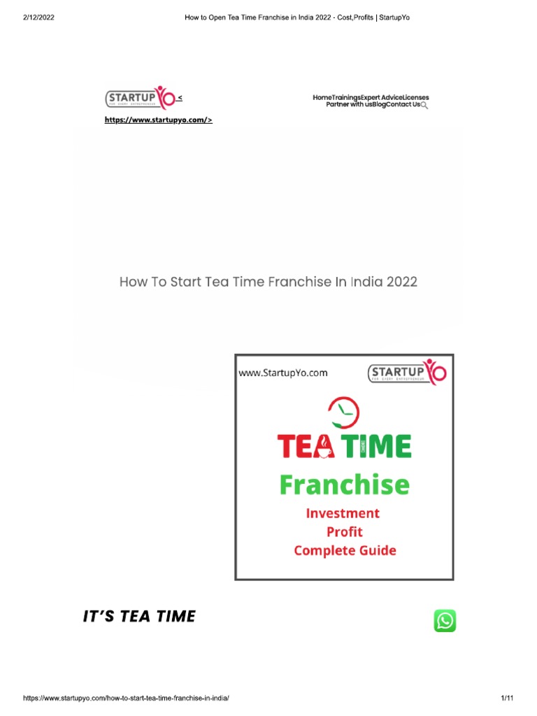 How To Open Tea Time Franchise in India 2022 - Cost, Profits StartupYo ...