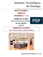 Instalaciones I - Unidad III - Resumen 3.1 - 3.4 - Salas Chavez Helen Biridiana