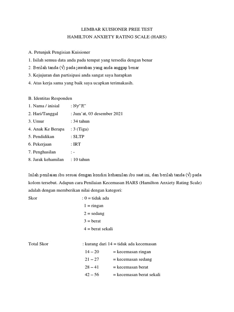 Kuesioner Skala Kecemasan HARS | PDF