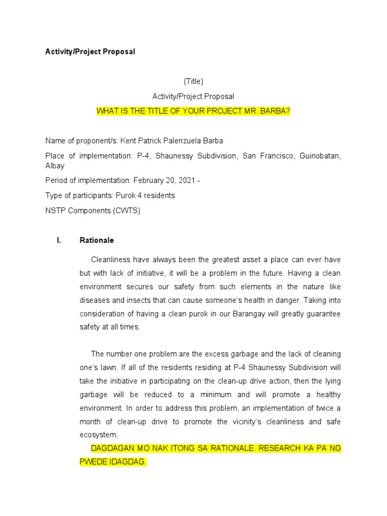 Clean-Up Drive Proposal for Purok 4 | PDF | Art