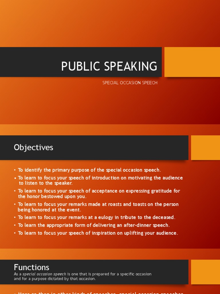 Special Occasion Speech Essentials | PDF | Public Speaking | Cognition
