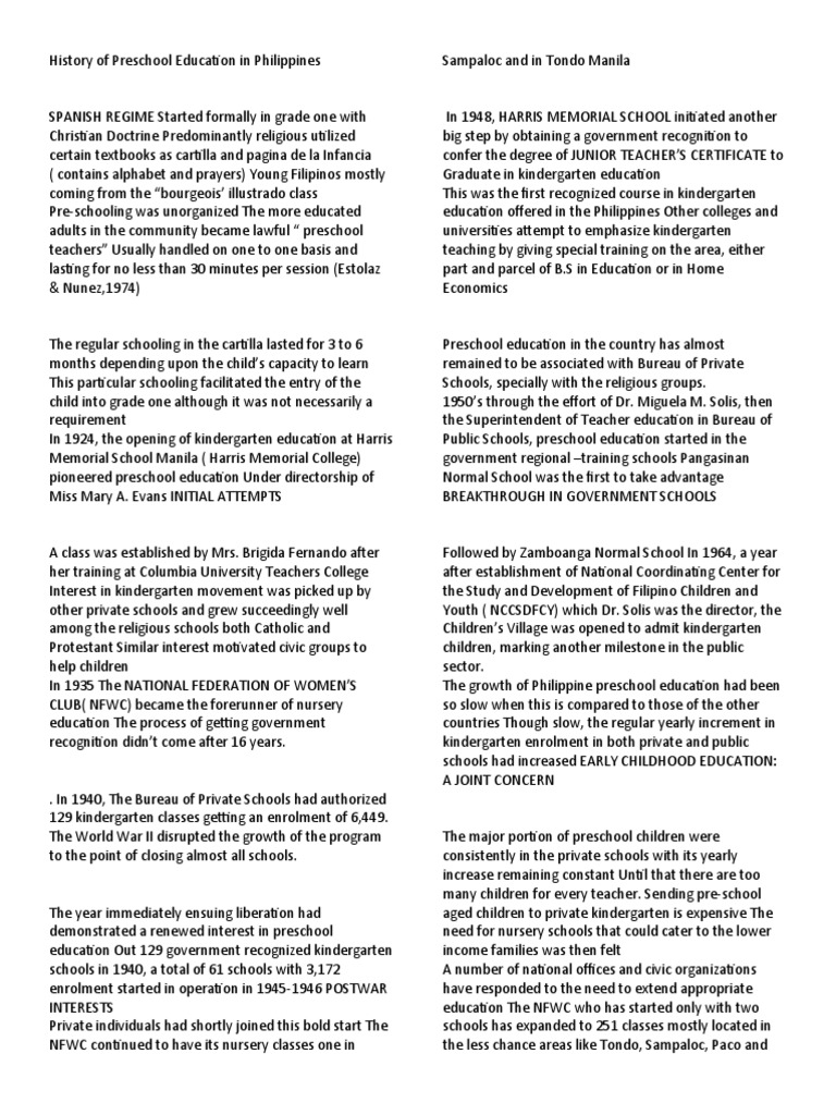 Dokumen Tips History of Preschool Education in Philippines PDF