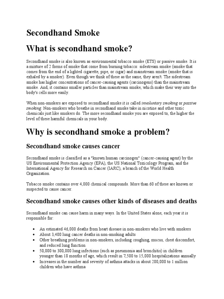 Secondhand Smoke PDF Smoking Smoke