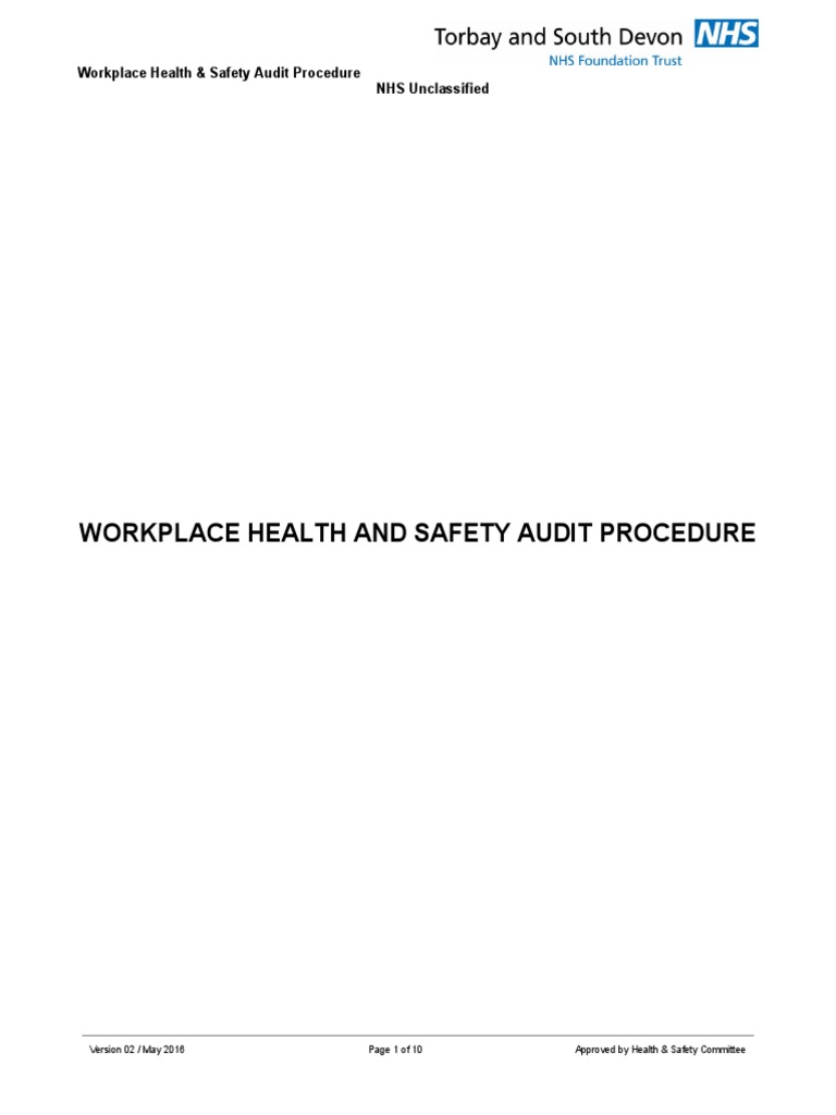 Workplace Health & Safety Audit Procedure NHS Unclassified PDF