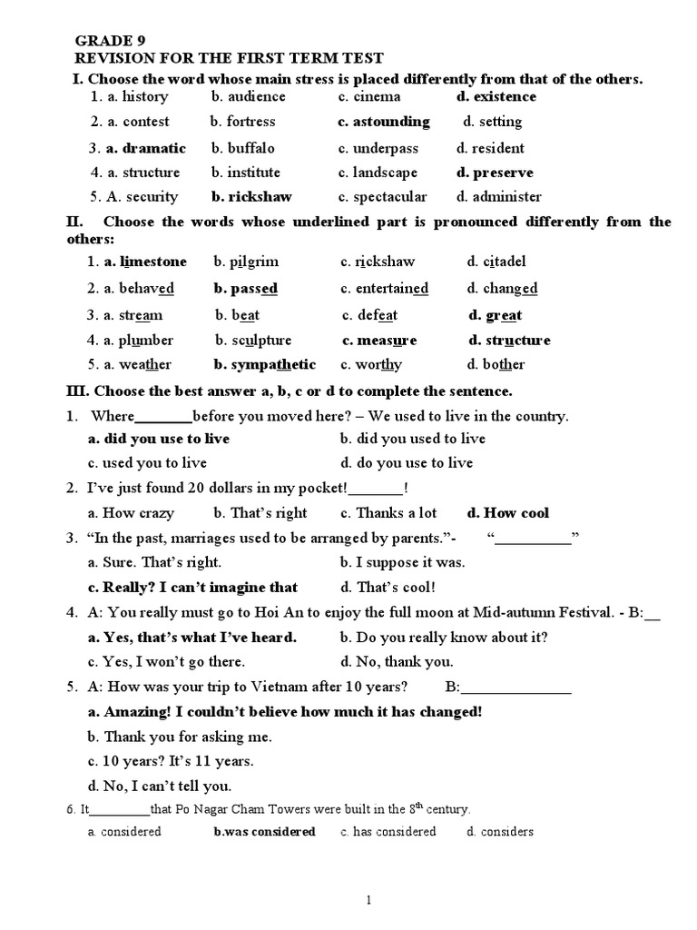 Grade 9 Revision Test Guide | PDF