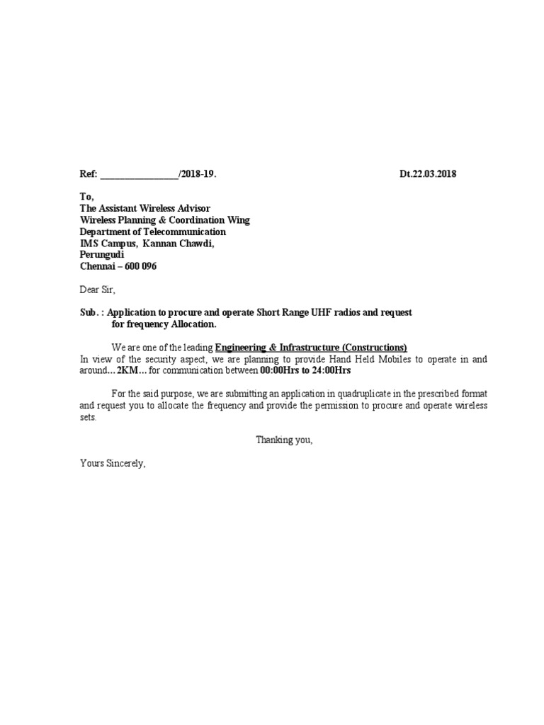 UHF License Application PDF