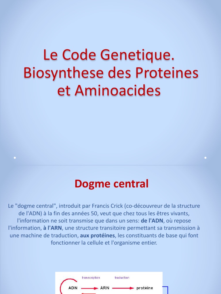 ! Code Genetique. Biosynthese Des Proteines Et Aminoacides | PDF ...