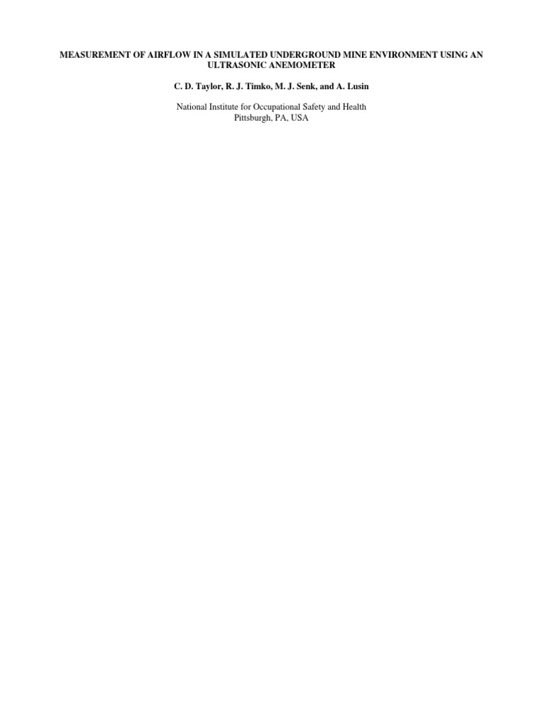 Measurement of Airflow in A Simulated Underground Mine Environment Using An Ultrasonic