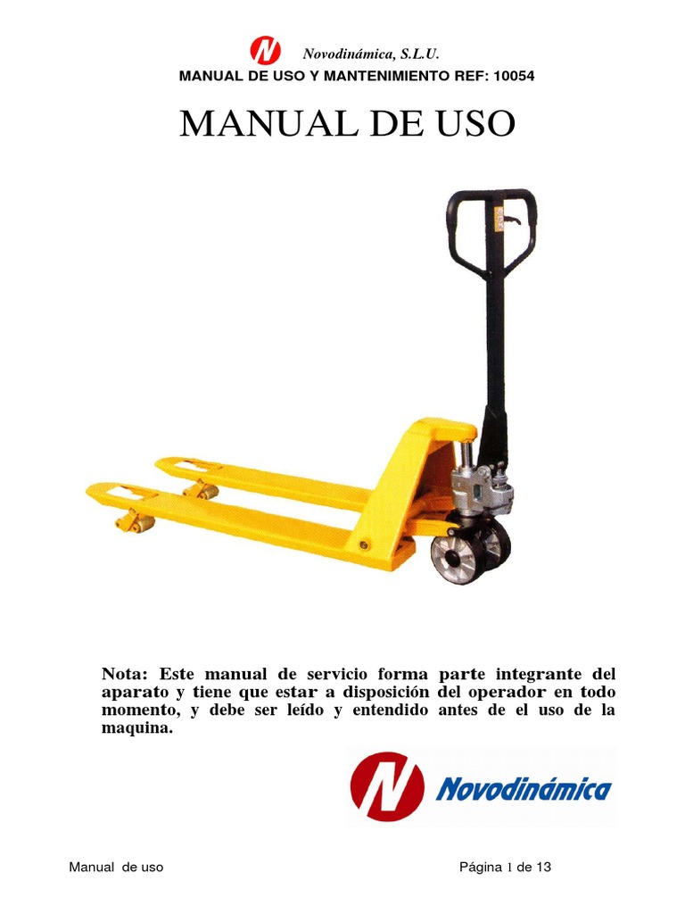 Manual de Uso Transpaleta Novodinámica | PDF | Residuos | Tornillo