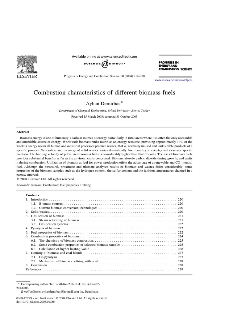 Combustion Characteristics of Biomass Fuels | PDF | Gasification ...