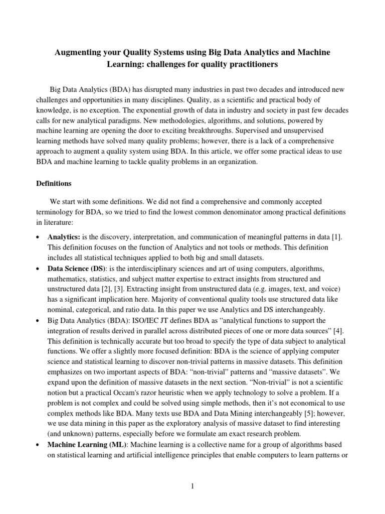Enhancing Quality Systems with Big Data | PDF | Machine Learning ...
