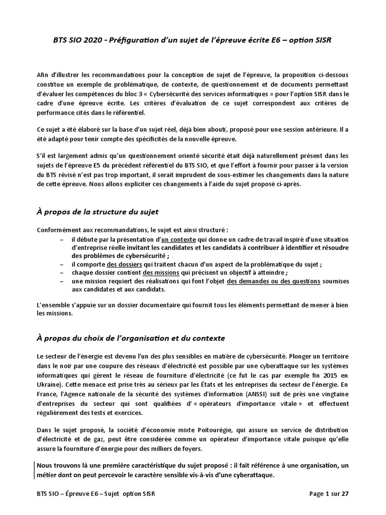 étude De Cas Bts Sio Sisr Corrigé 2021 E6 SISR PoitouRegie SujetZero | PDF | Sécurité des systèmes d'information |  Sécurité
