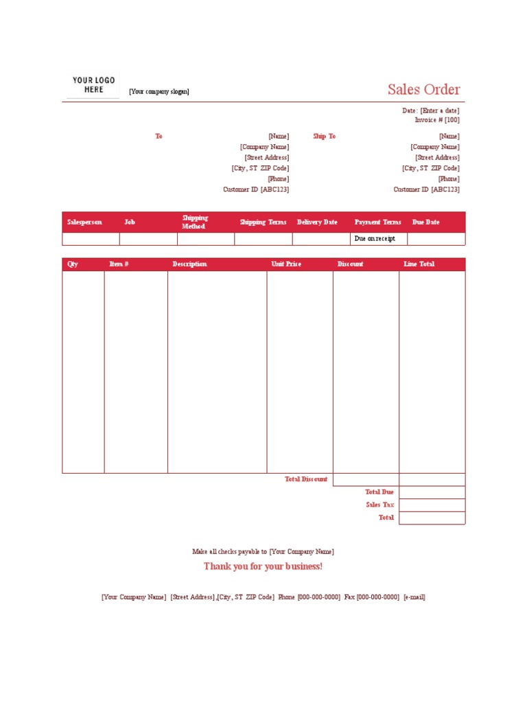 Printable Sales Order Template | PDF