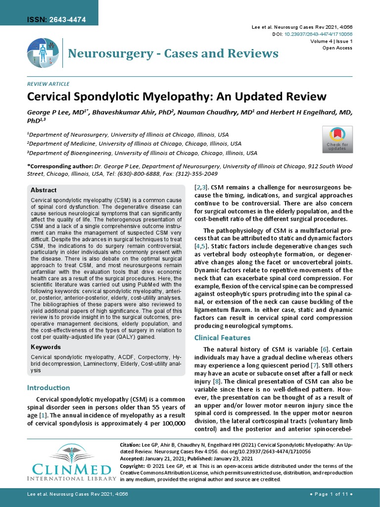 Neurosurgery Cases and Reviews NCR 4 056 PDF Spinal Cord Medical