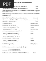 Assignment Class IX - Unit 2 Polynomials