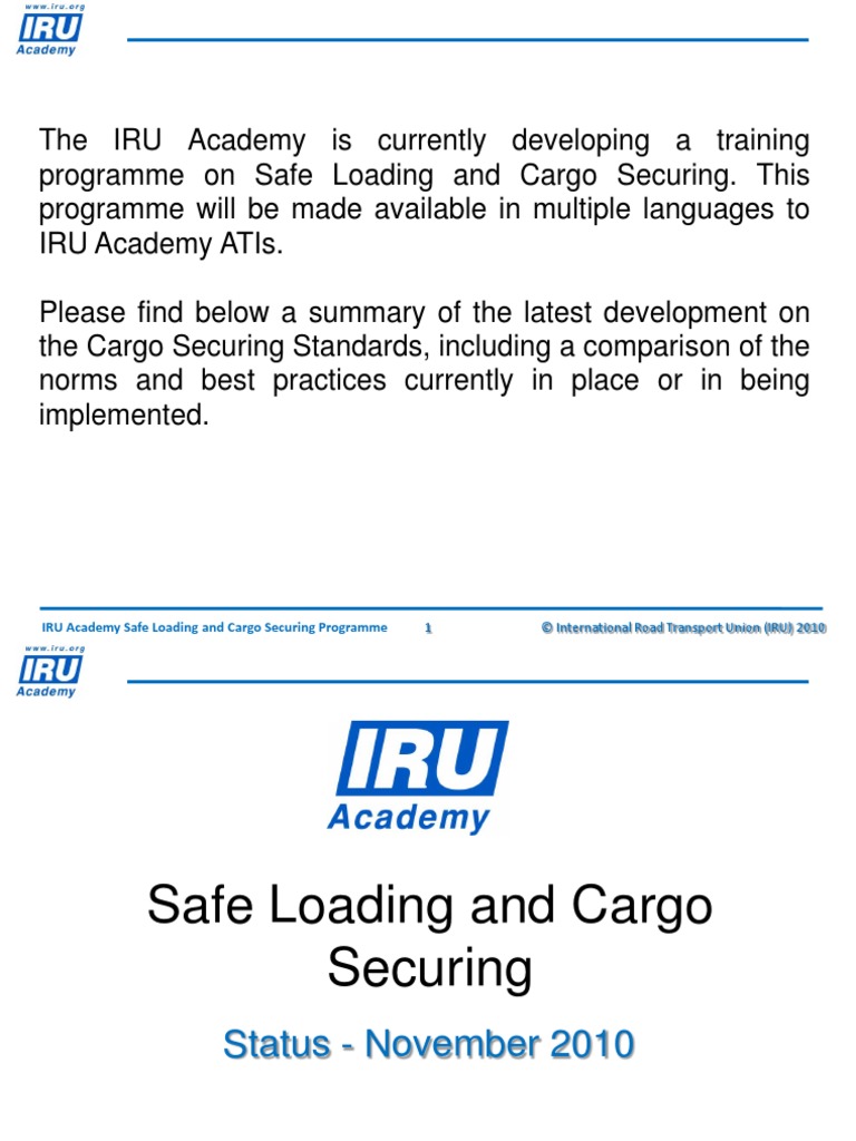 Safe Loading and Securing Standards Generic | PDF | Cargo | Friction