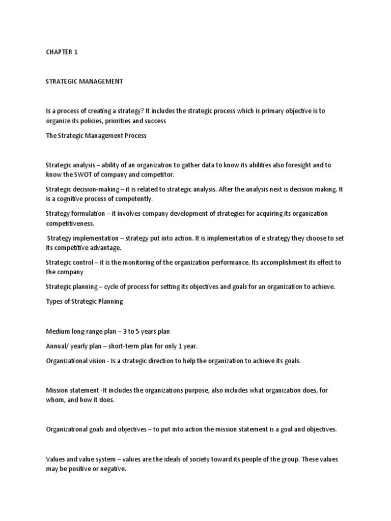 Chapter 1 Strategic Management | PDF